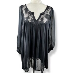 World Market Black Lace Peasant Blouse Womens‎ Size  Large XL Tunic Top Witchy